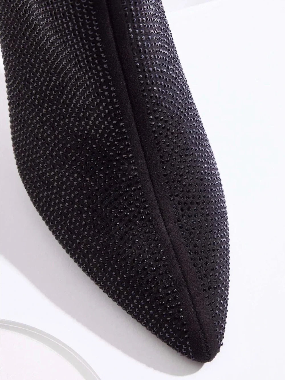 Women's Black Rhinestones Embellished Pointed-Toe Ankle Boot 2 inch heel